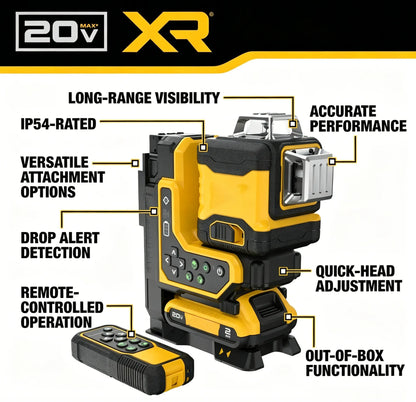 18V 3×360° Green Laser Level with Remote Control & Self-Leveling