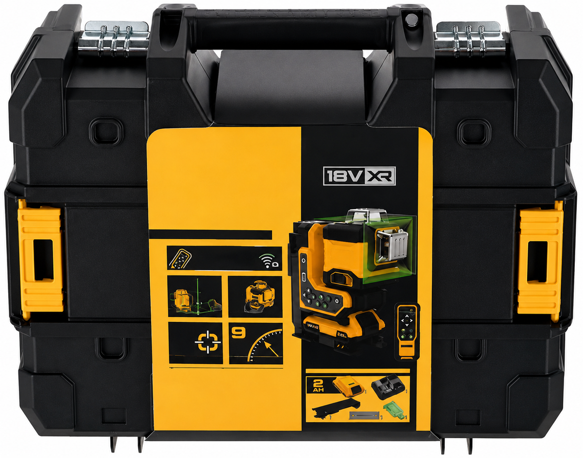 18V 3×360° Green Laser Level with Remote Control & Self-Leveling