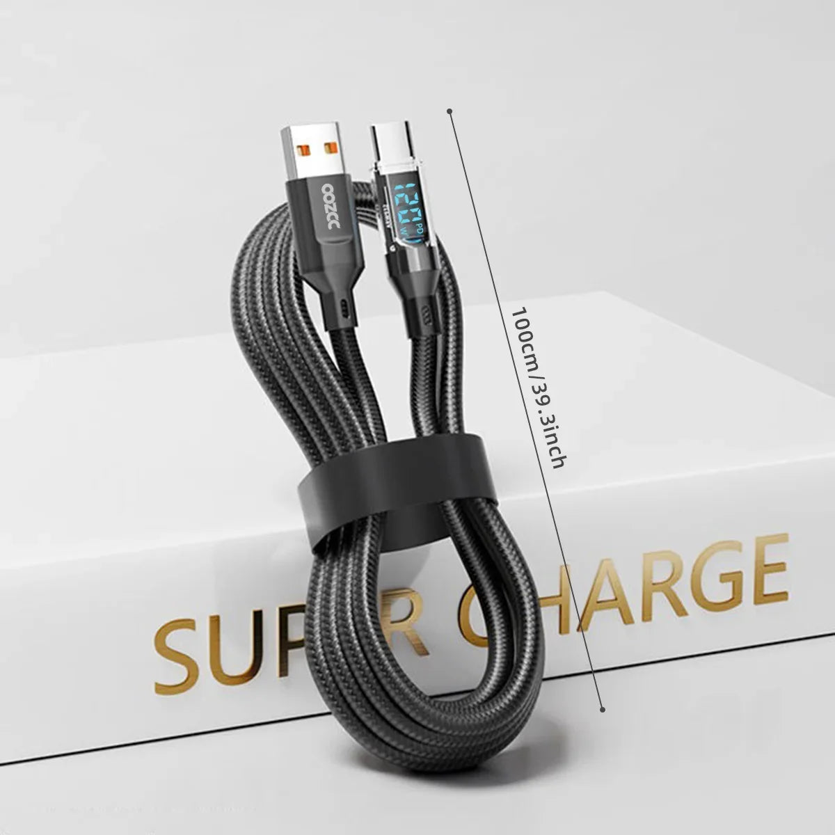 120W 5A USB-A auf USB-C Schnellladekabel mit LCD-Anzeige