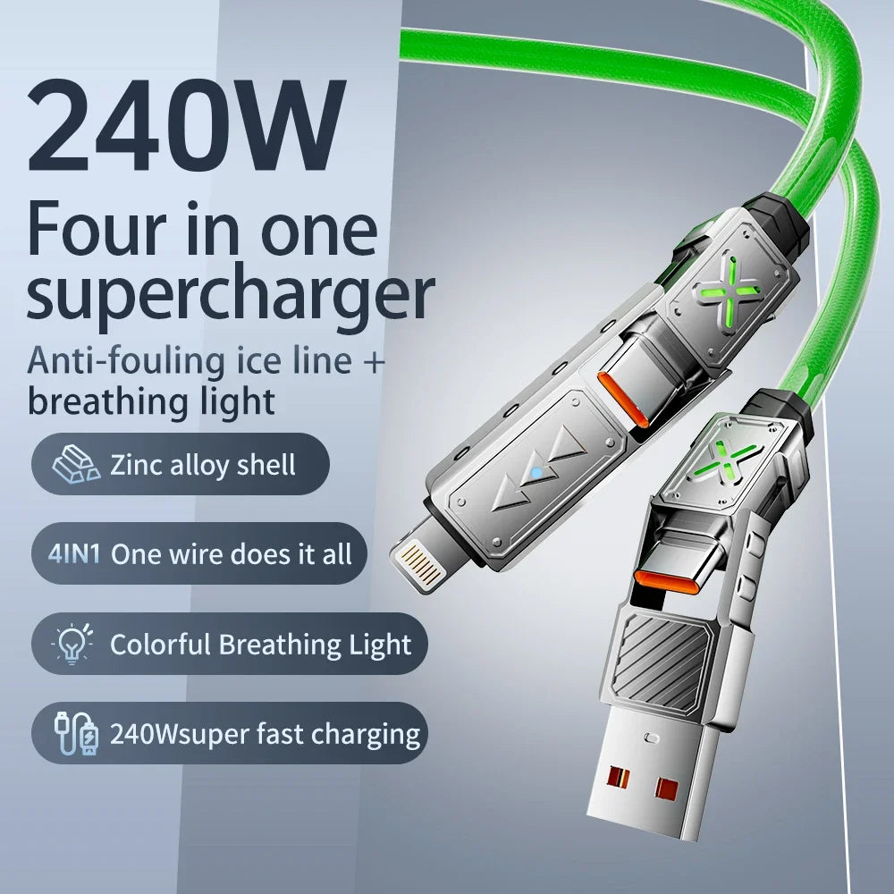 240W 4-in-1 Fast Charging Cable – Multi-Port USB-C Cable