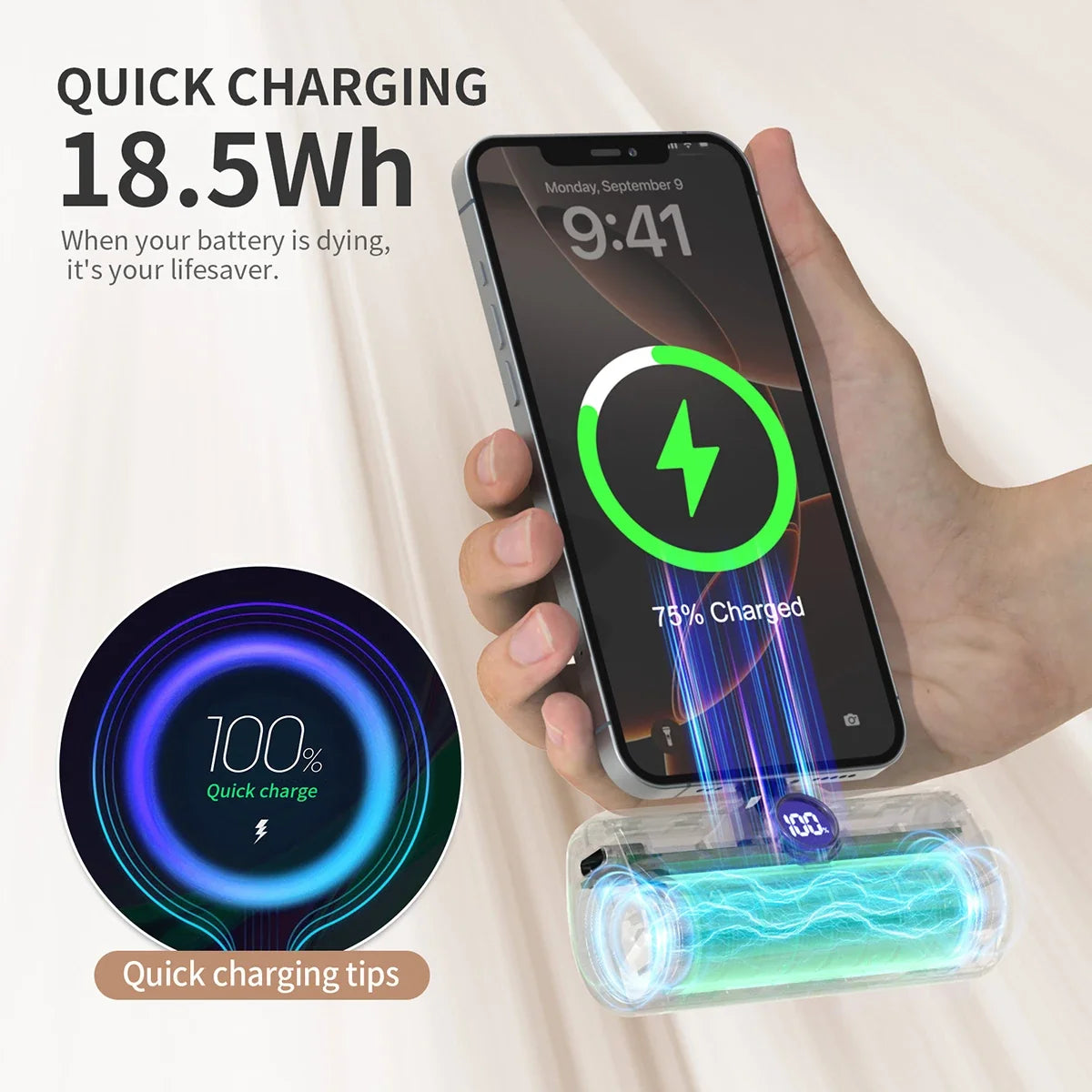 Mini 5000mAh Powerbank mit Schnellladefunktion und LED-Digitalanzeige