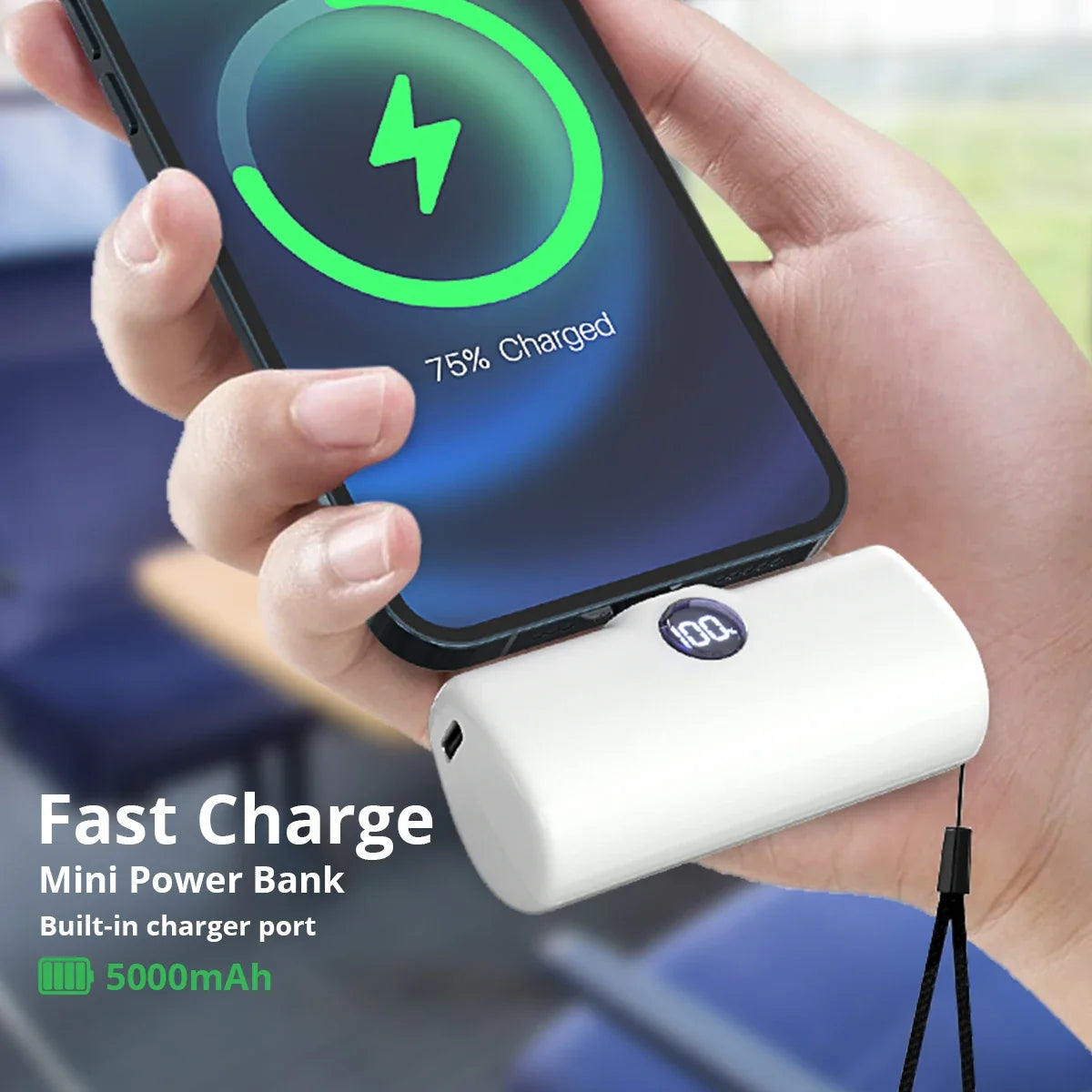Mini 5000mAh Powerbank mit Schnellladefunktion und LED-Digitalanzeige