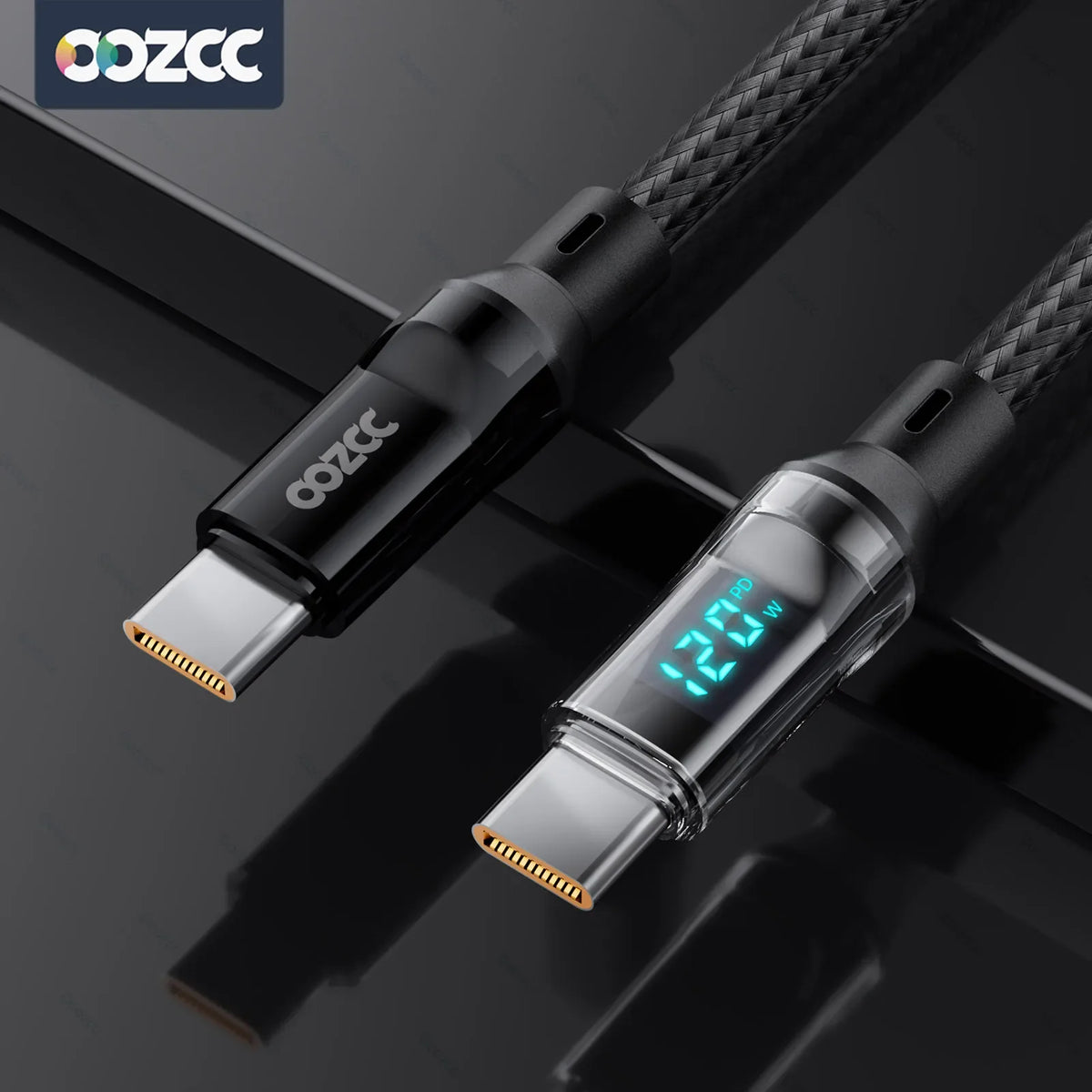 120W 5A USB-A auf USB-C Schnellladekabel mit LCD-Anzeige