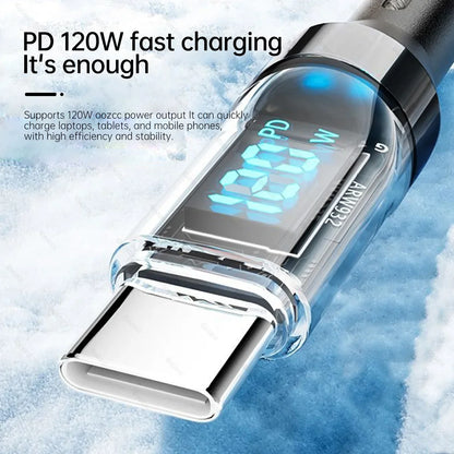 120W 5A USB-A auf USB-C Schnellladekabel mit LCD-Anzeige