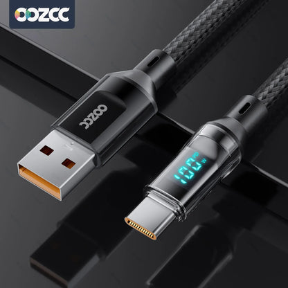 120W 5A USB-A auf USB-C Schnellladekabel mit LCD-Anzeige