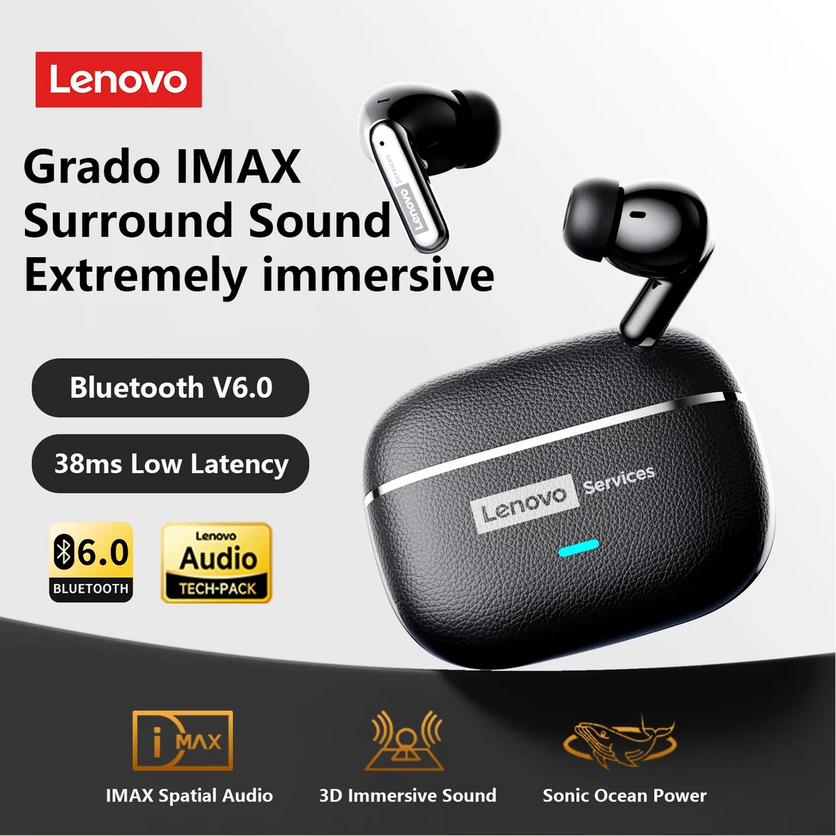 Lenovo LE208 Kabellose Gaming-Ohrhörer – ENC, 38 ms geringe Latenz