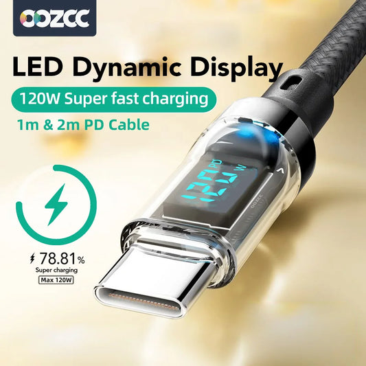 120W 5A USB-A auf USB-C Schnellladekabel mit LCD-Anzeige