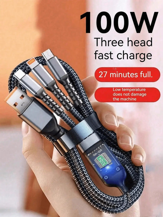 100W 3-in-1 Fast Charging Cable with Power Indicator