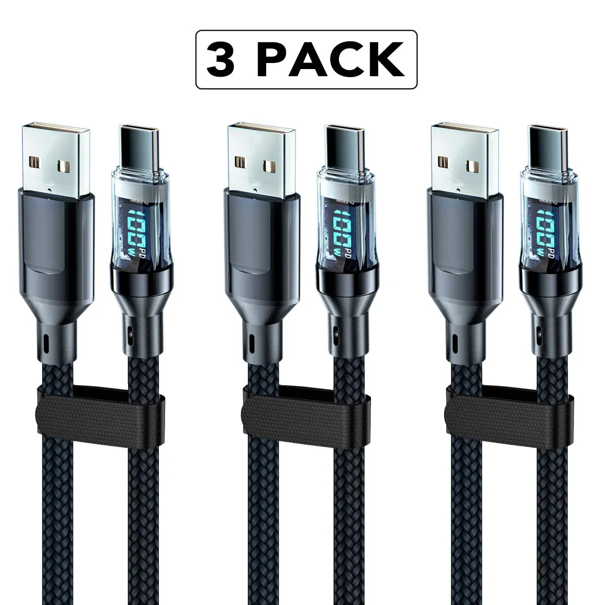 120W 5A USB-A auf USB-C Schnellladekabel mit LCD-Anzeige