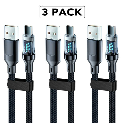 120W 5A USB-A auf USB-C Schnellladekabel mit LCD-Anzeige