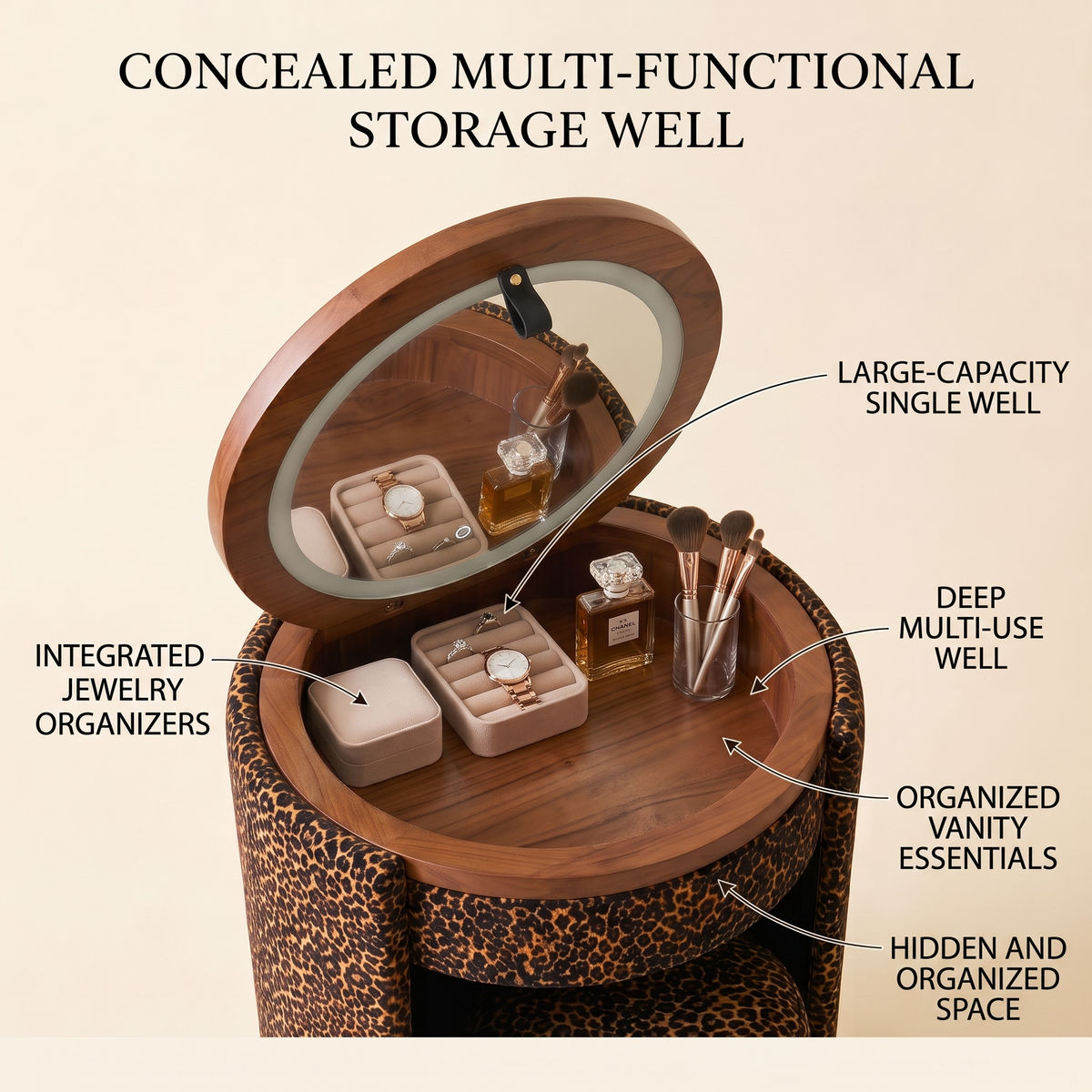 🎉 Exclusive Deal · Limited Stock🎉 Modern Makeup Vanity Set with LED Mirror, Stool & Large Storage